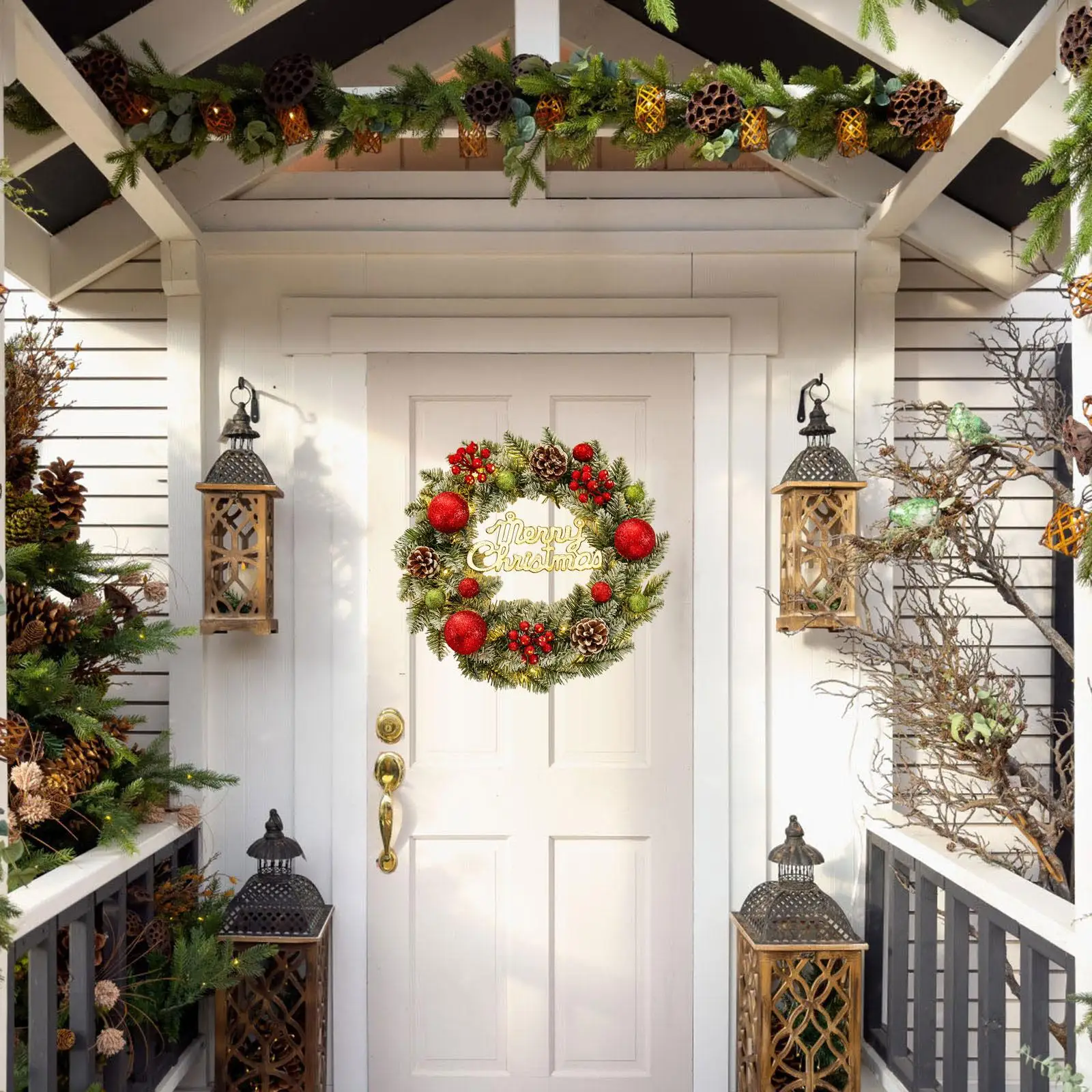 

Christmas Wreath 40cm Artificial Wreath Rustic Winter Wreath Christmas Party Decoration for Indoor Patio Holiday Farmhouse Porch