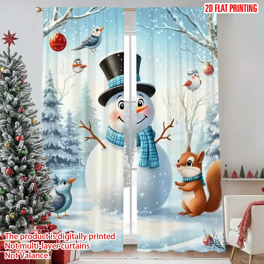 

2pcs 2D flat printing Merry Christmas Party Curtains Winter Snowman Fabric Without Electricity Versatile for Bedroom living room