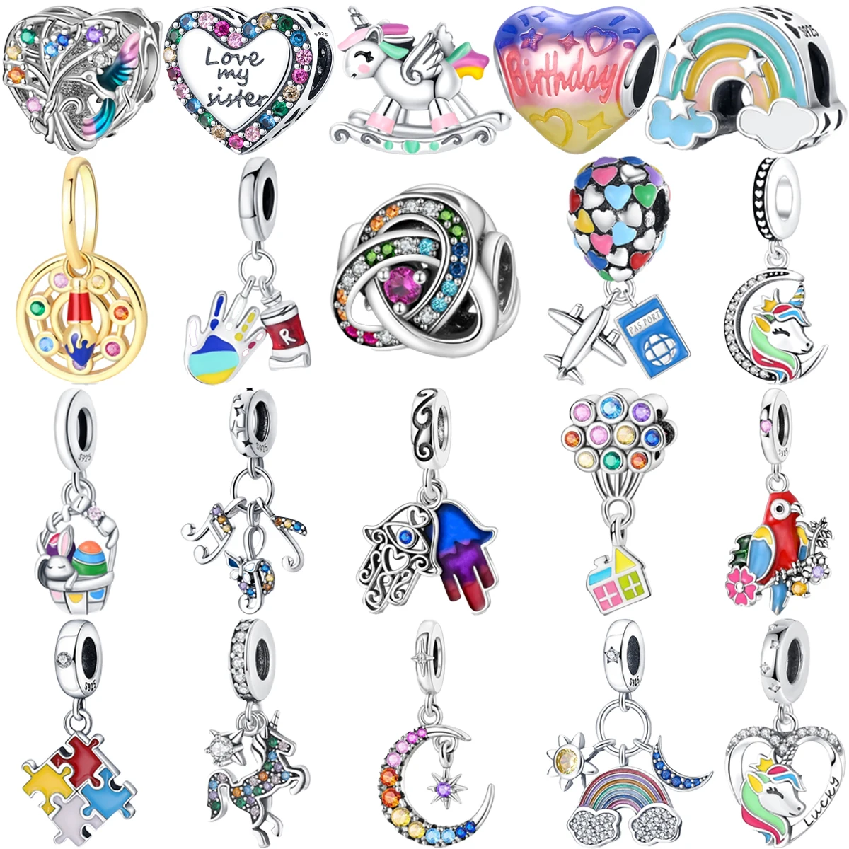 

Original 925 Sterling Silver Colorful Rainbow Unicorn Parrot Hand Charm Beads for Pandora DlY Bracelet Women's Jewelry Gifts