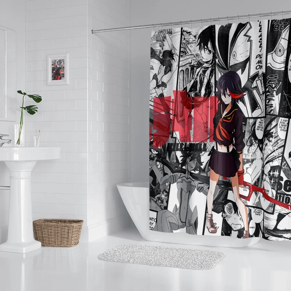 Anime Bathroom Shower Curtain with Hooks, Decorative Bathroom Curtains and Accessories