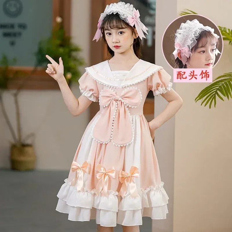 Girls Lolita  Cute Princess Dress New Children\'s Fashion Birthday Dresses Tutu Send Headpiece 3-15Y 2023