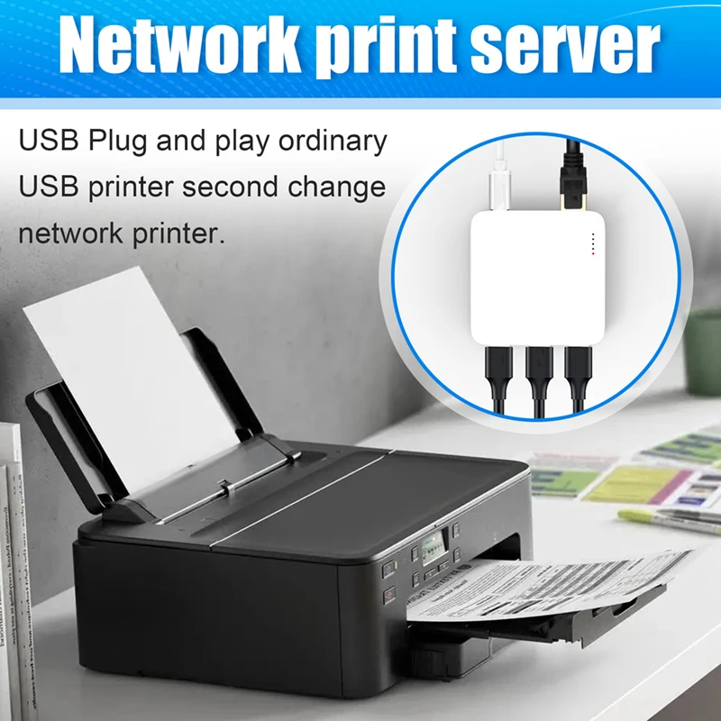 يربط خادم الطباعة السلكية 3 طابعات USB في نفس الوقت، شبكة Sharer Standard 100M لـ WIFI/BT4.0 EU PLUG