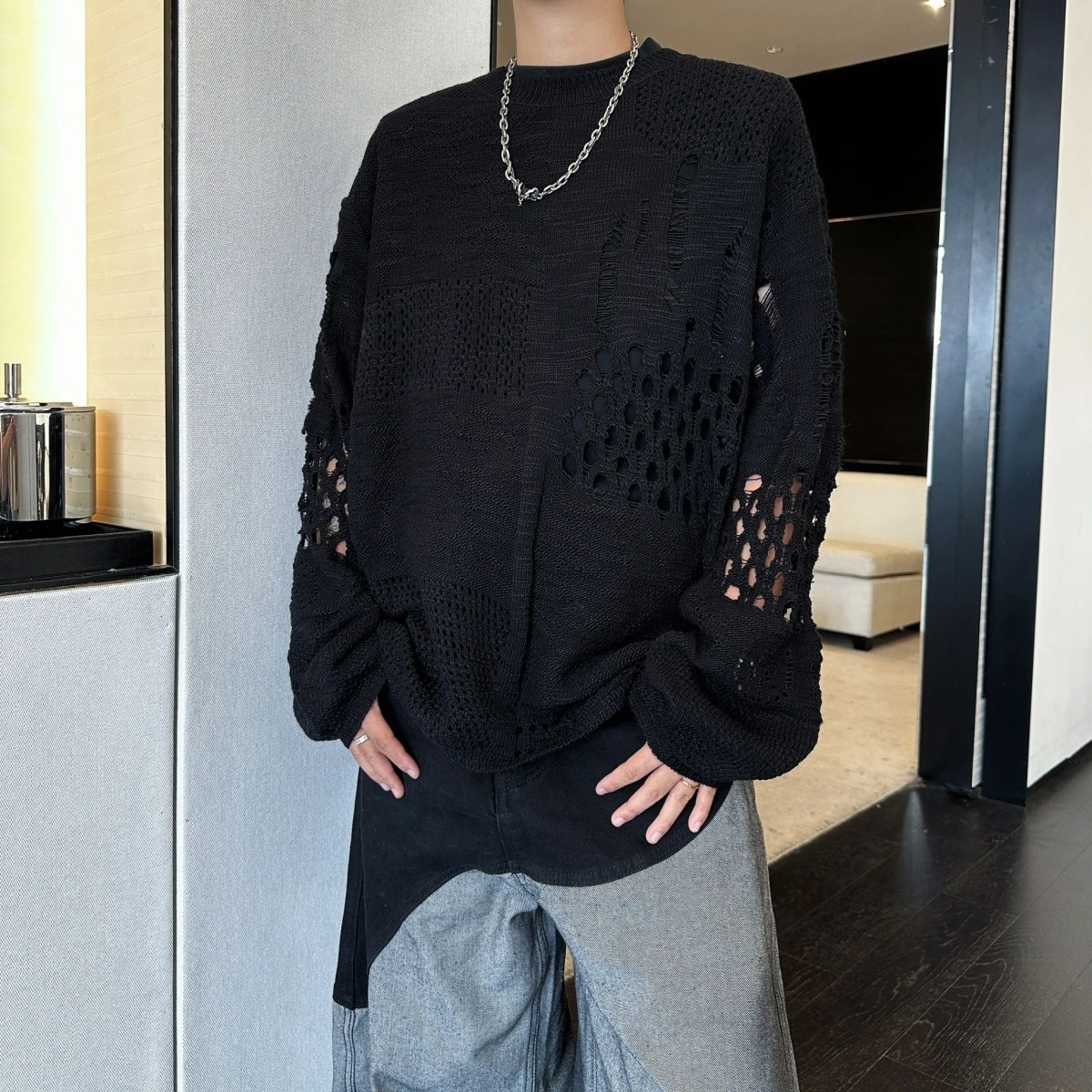 سترة Laid-ba Sle الرجالية المحبوكة للخريف والشتاء مجوفة وفضفاضة غير رسمية من ألياف البوليستر غير قابلة للتشوه... #2