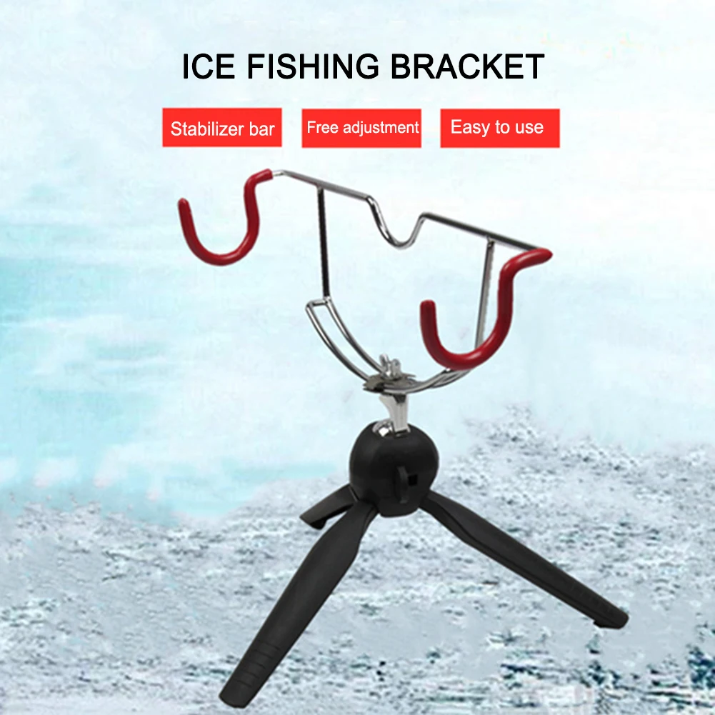 Double-Head Fish Pole Holder Portable Ice Fishing Rod Holder Easily Installation Adjustable Angle for Fishing Gear Winter Sea