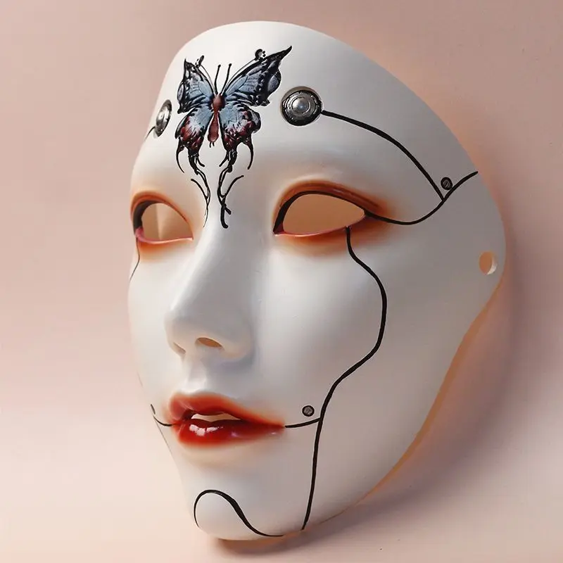 Full Face Tears Mask Carbon Porcelain Colorful Sculpture Mask Facial Gift Mechanical Style Cyberpunk Mask Butterfly Mask Props