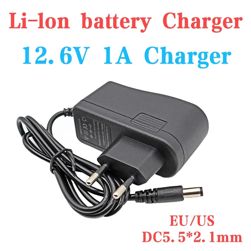 12.6V 1A lithium/polymer battery pack charger 12V 18650 21700 battery charger 12V lithium ion charger DC5.5*2.1, AC 110-240V