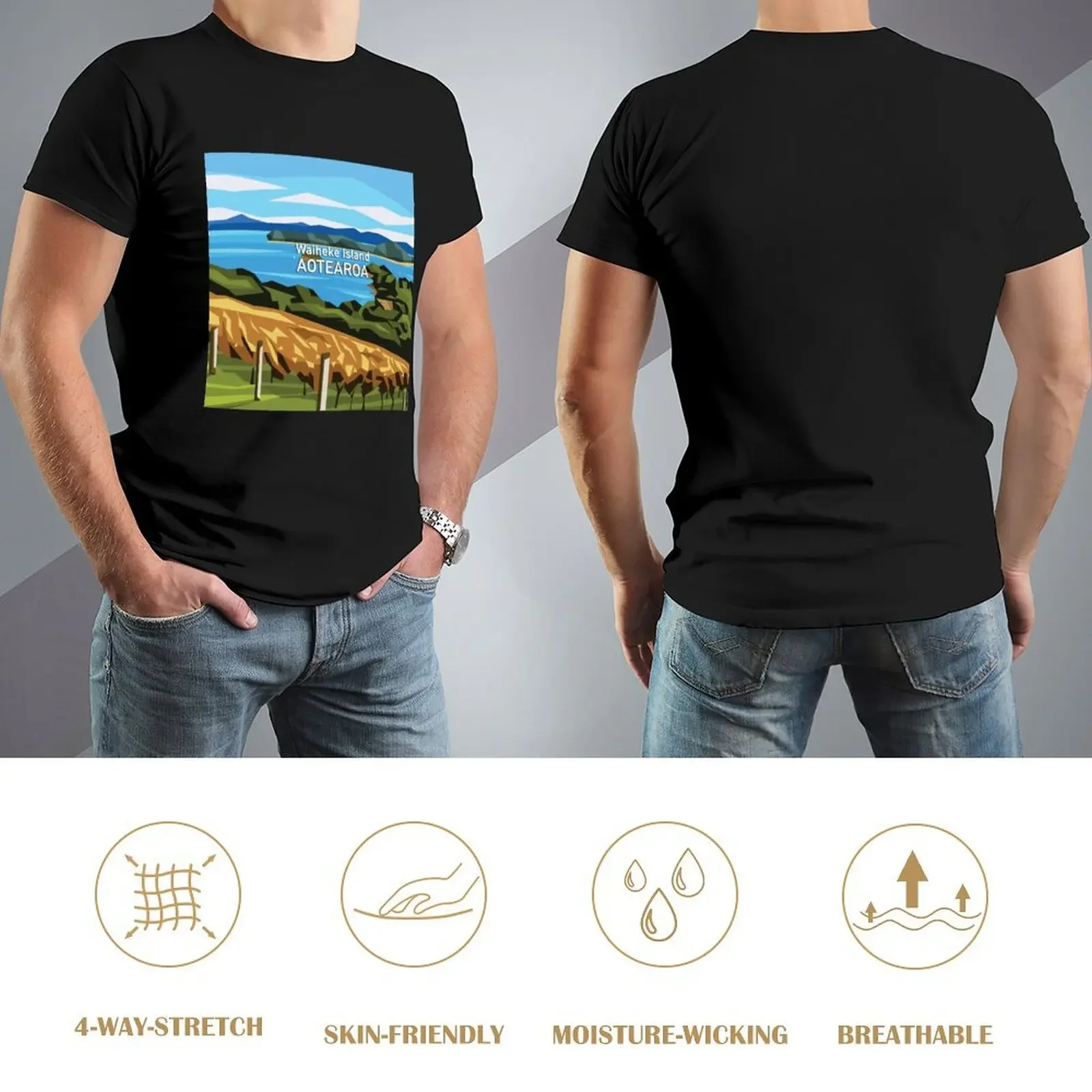 T-shirt Aotearoa pour homme, île de Waiheke, séchage rapide, graphique, vintage, surdimensionné