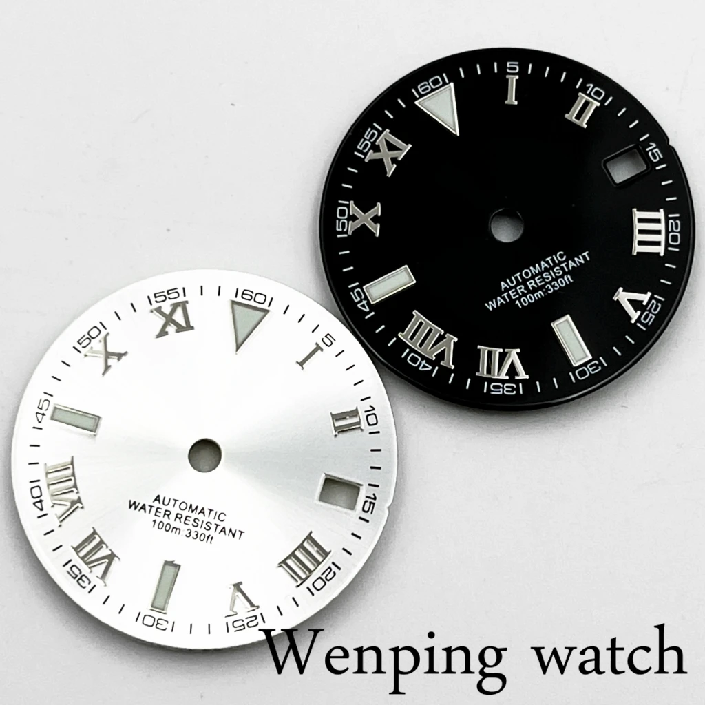 29mm NH35 Watch Dial Green Luminous Sterile With Calendar Window Fit NH35 3/3.8 O'Clock CrownMovement Watch Accessories