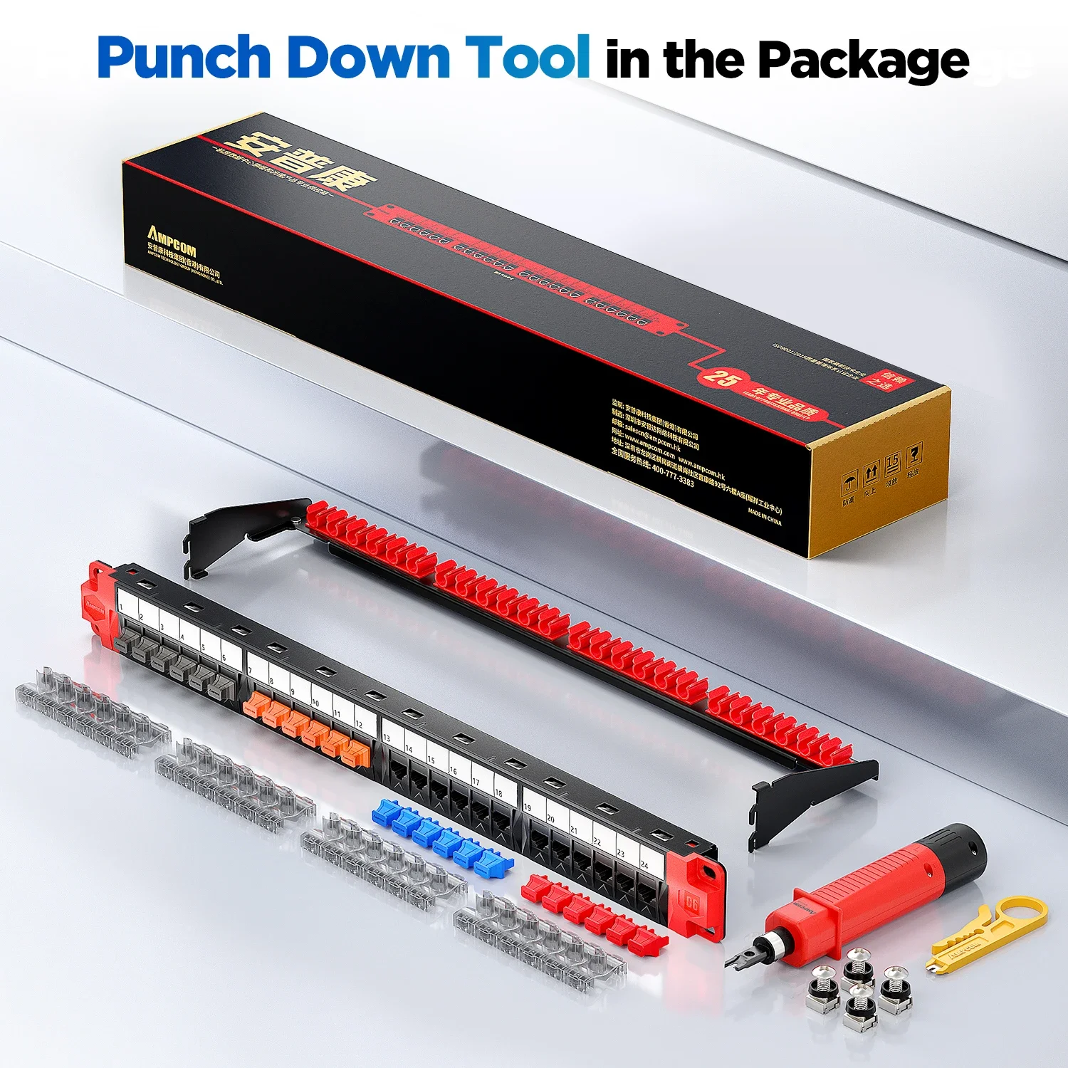 Патч-панель AMPCOM CAT6, 24 порта, Промышленная серия 50U позолоченная, 1 Гбит/с, стойка EDF с отверстием, прошедший испытание Fluke