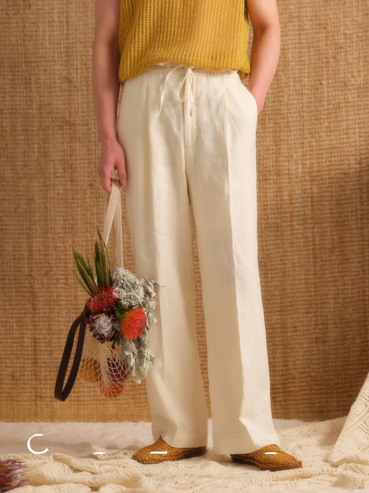 

Мужские повседневные брюки Cultum с широкими штанинами, одной складкой, на шнурке, из дышащего льна, летние, прямого кроя