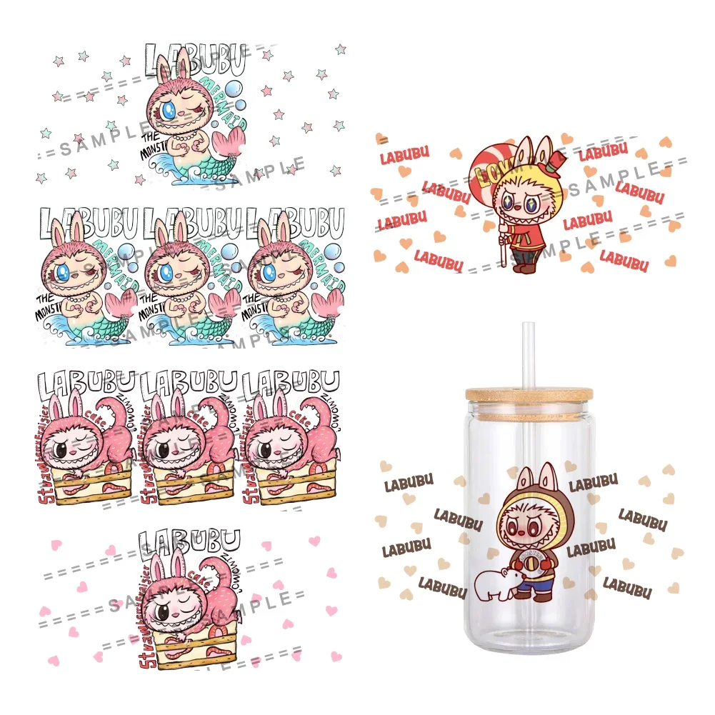 Cartoon Labubu Cute Pattern Uv Dtf Transfer Sticker Waterproof Transfers Decals For 16oz Glass Cup Wrap Stickers