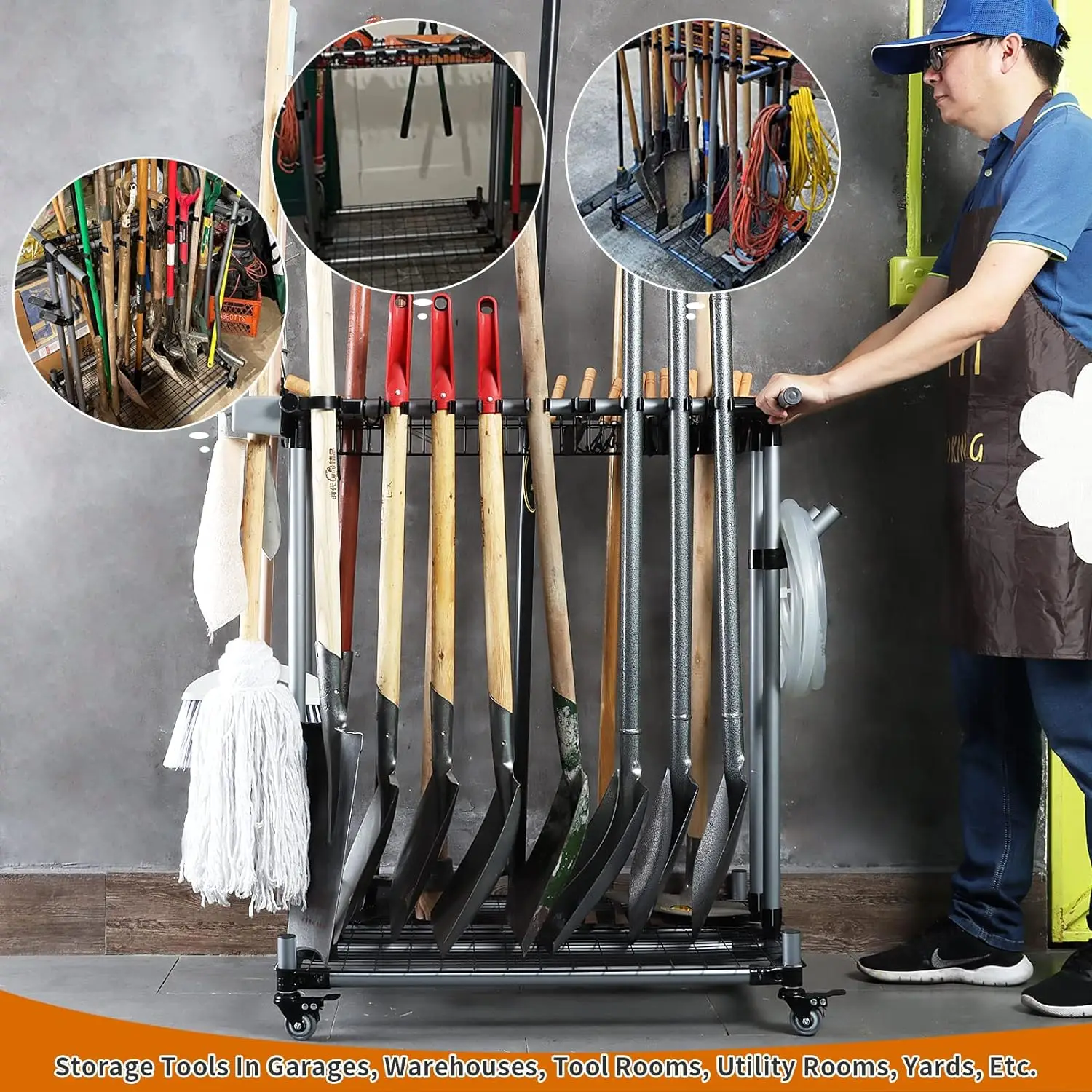 Heavy Duty Garden Tool Organizer Garage Storage Holder Storage Large Long Farming Tools Lawn Tool Metal Rack Shovel And Rake