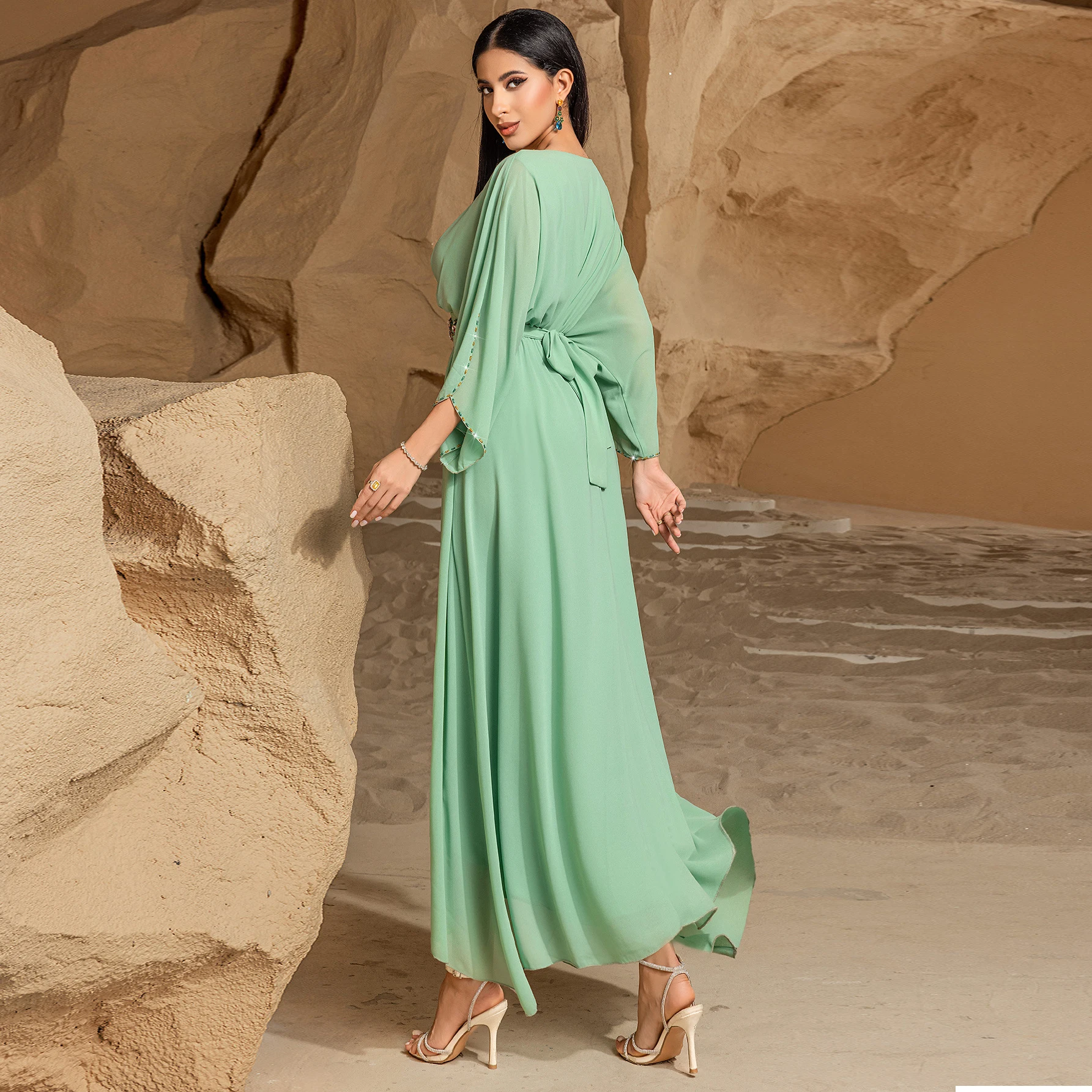 

Eid Diamonds Abaya Dress for Women Modest Muslim Arab Moroccan Kaftan Dubai Robe Ramadan Jalabiya Gown Femme Caftan New