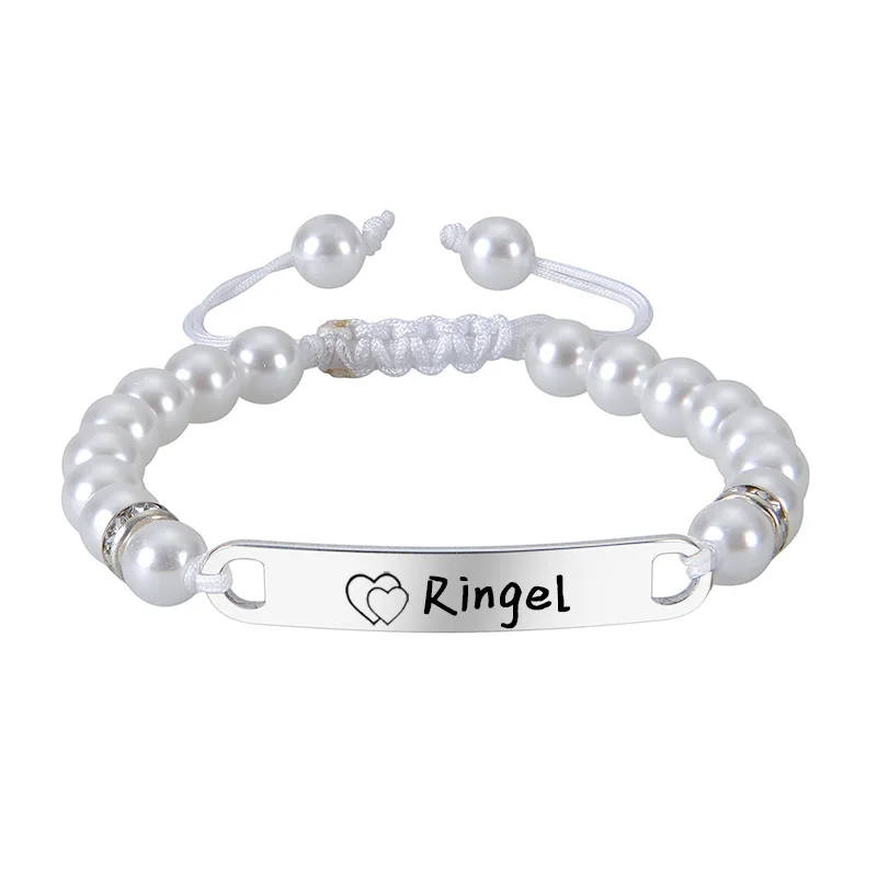 Personalized Name ID Bracelet for Girls Pink Crystal Stainless Steel Engrave Name Birthday Bracelet Custom Baptism Gift for Baby