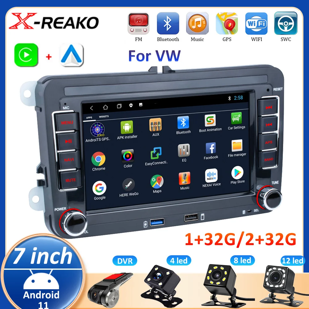 

X-REAKO Android 11 Car Multimedia Player 7" Inch HD Touch Screen 2 USB GPS WIFI FM Bluetooth Car Radio Stereo For VW