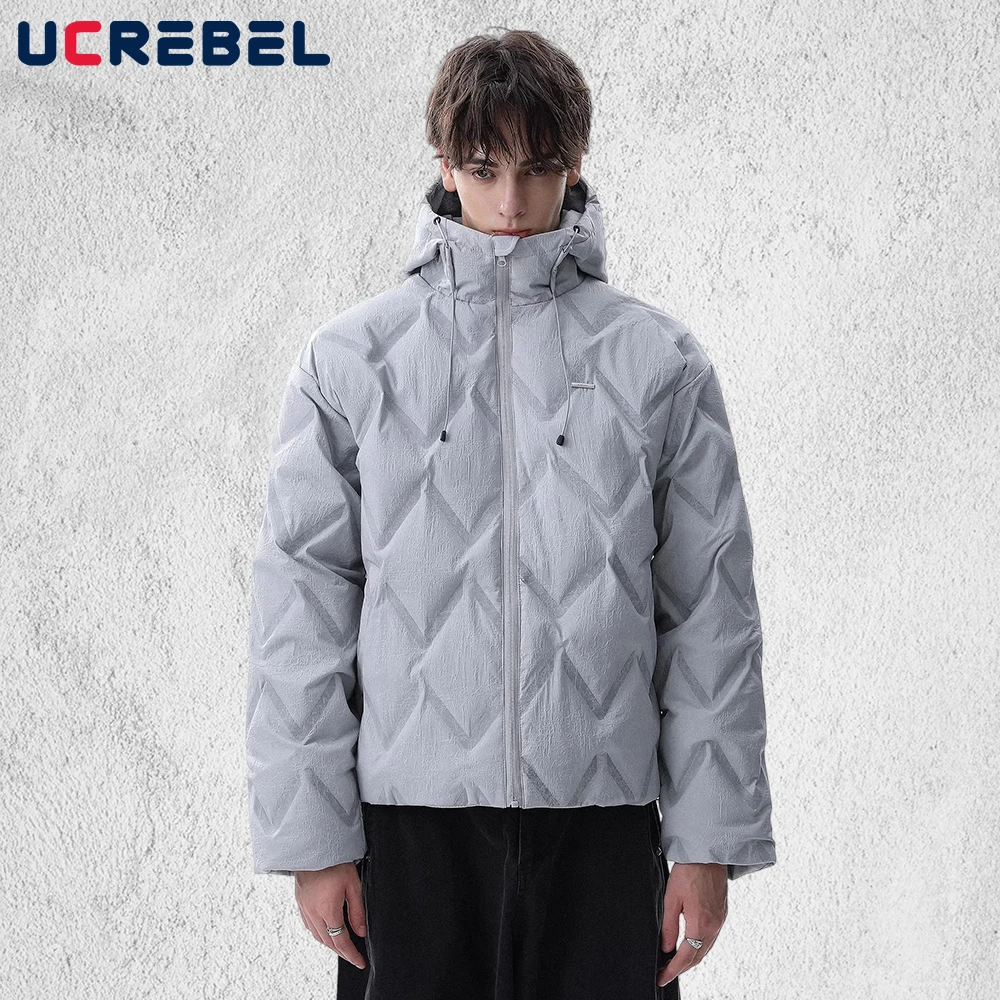 

Пуховик с капюшоном в клетку ромба, мужская зимняя ретро уличная свободная толстая стеганая куртка с длинными рукавами, мужская