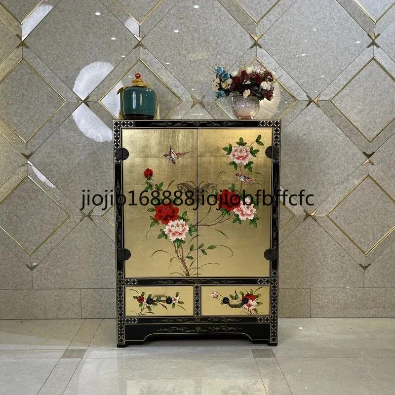 Suitable for  New Chinese hand-painted gold foil door shoe cabinet living room partition decorative storage cabinet
