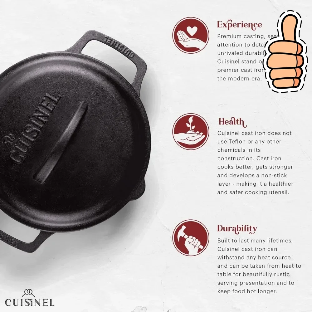 

NEW Cast Iron Skillet + Cast Iron Lid Set - 8"+10"+12" Dual Handle Frying Pans + Pan Scraper + Silicone Handle Holder Covers