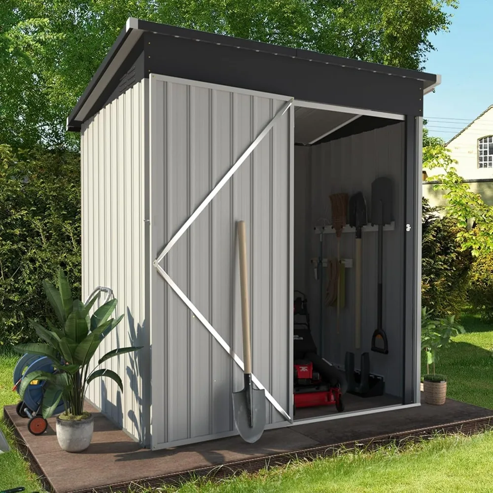 

5' × 3' Metal Outdoor Storage Shed with Door & Lock, Waterproof Garden Storage Tool Shed for Backyard Patio Steel Garden Shed