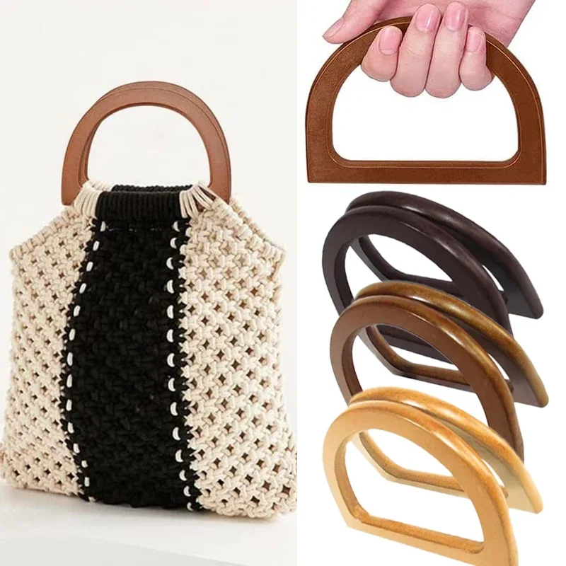 1pcs D Shape Bag Handles DIY Replacement Handbag Tote Handles Purse Bags Bag Straps Detachable Wooden Bag Handle Accessories