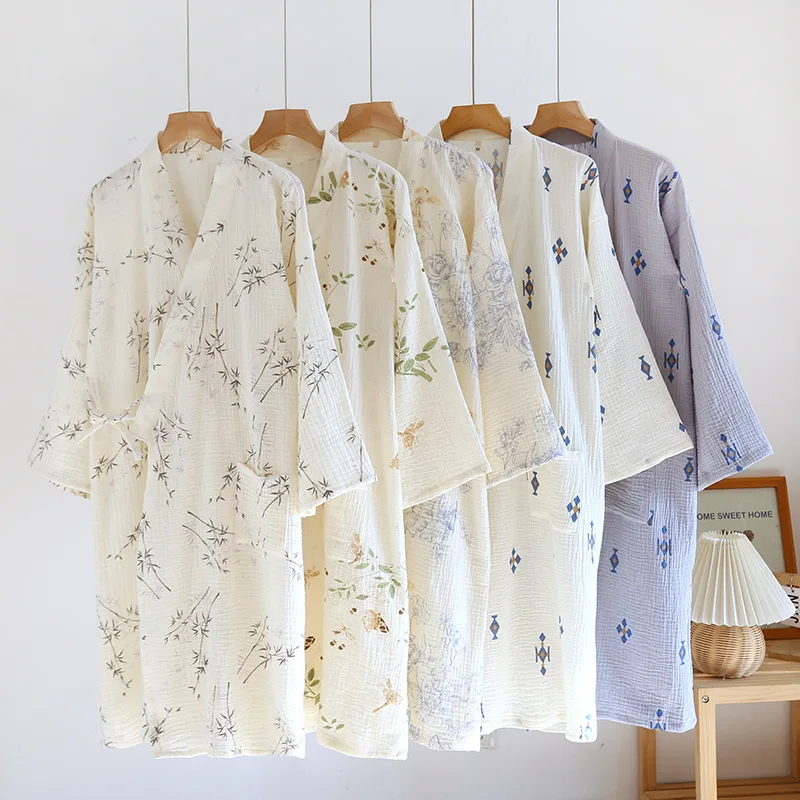 Kimono di cotone Camicia da notte Vestaglie per donna Primavera e autunno Cardigan a maniche lunghe Accappatoio sottile Pigiama Abbigliamento da casa