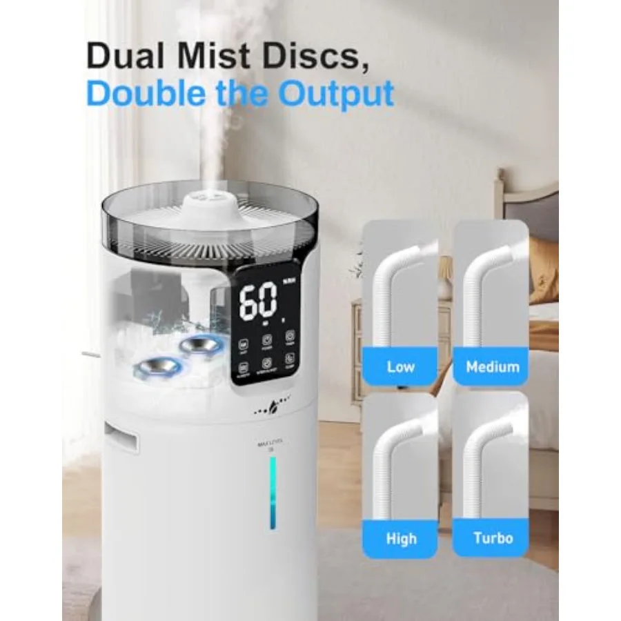 Humidifier Large Room 4.2 Gal/16L Large Humidifier for 1500 sq.ft 360 Nozzles Cool Mist Ultrasonic Top Fill Tower Humidifiers f