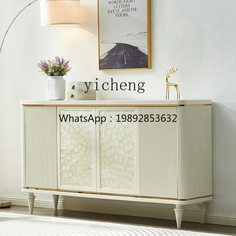 D1American light luxury dining side cabinet, living room entry locker, white cabinet, simple solid wood entrance shoe cabinet