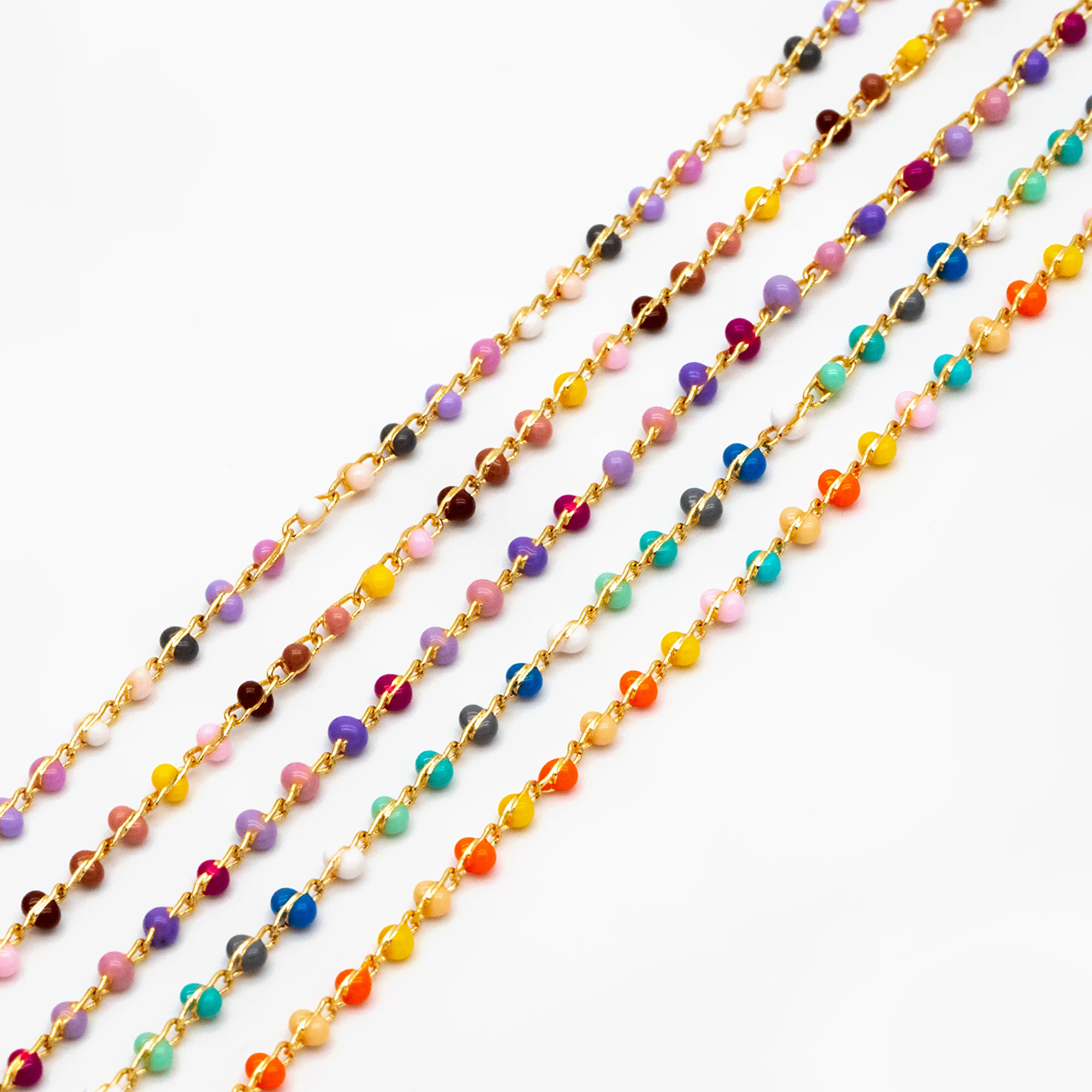 

Mix Color Enamel Bead Chains 1.8mm, 18K Gold Plated Brass, Quality Bead Chain Wholesale (#LK-615)/ 1 Meter=3.3ft