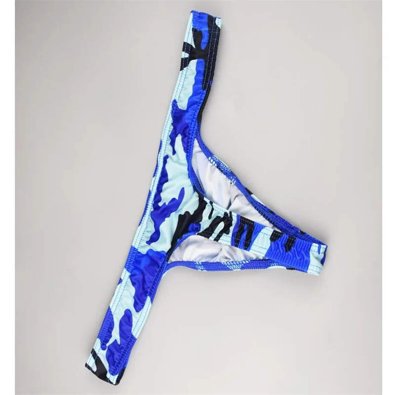 التمويه المطبوعة رجل الحقيبة سراويل رفيعة T-الظهر الملابس الداخلية مثير بوق محدب الملابس الداخلية مثلي الجنس حجم كبير M-XL #5