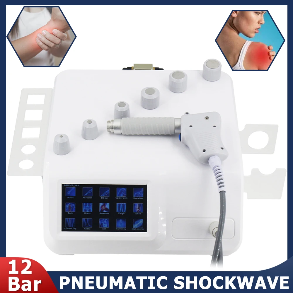 New 12Bar Professional Shock Wave Body Relaxation Body Pain Relief Massager Pneumatic Shockwave Therapy Machine For ED Treatment