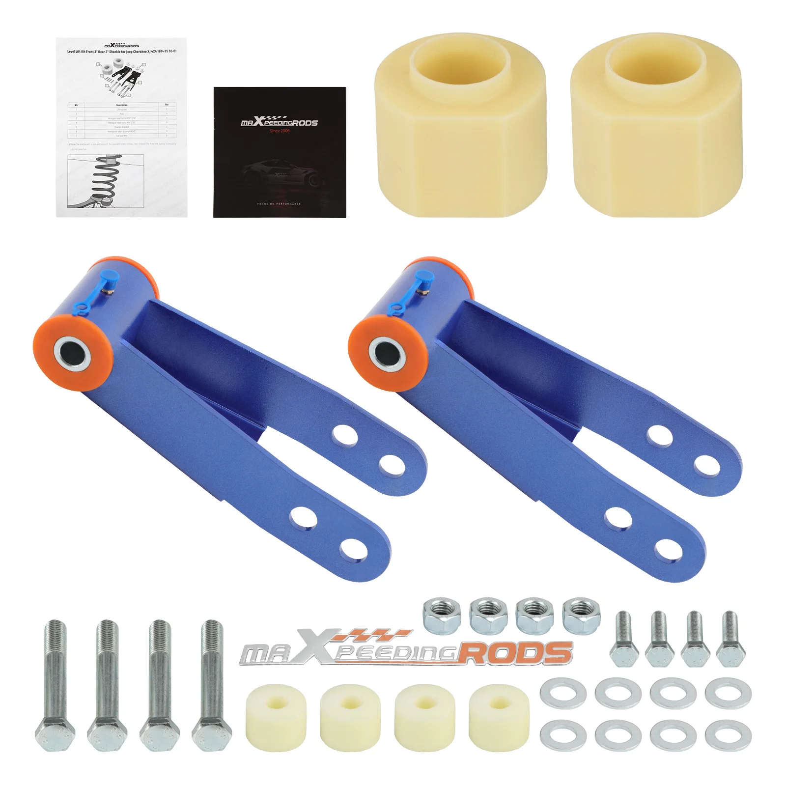 Leveling Lift Kits Front 3'' Rear 2'' Shackles for Jeep Cherokee XJ 1984-2001