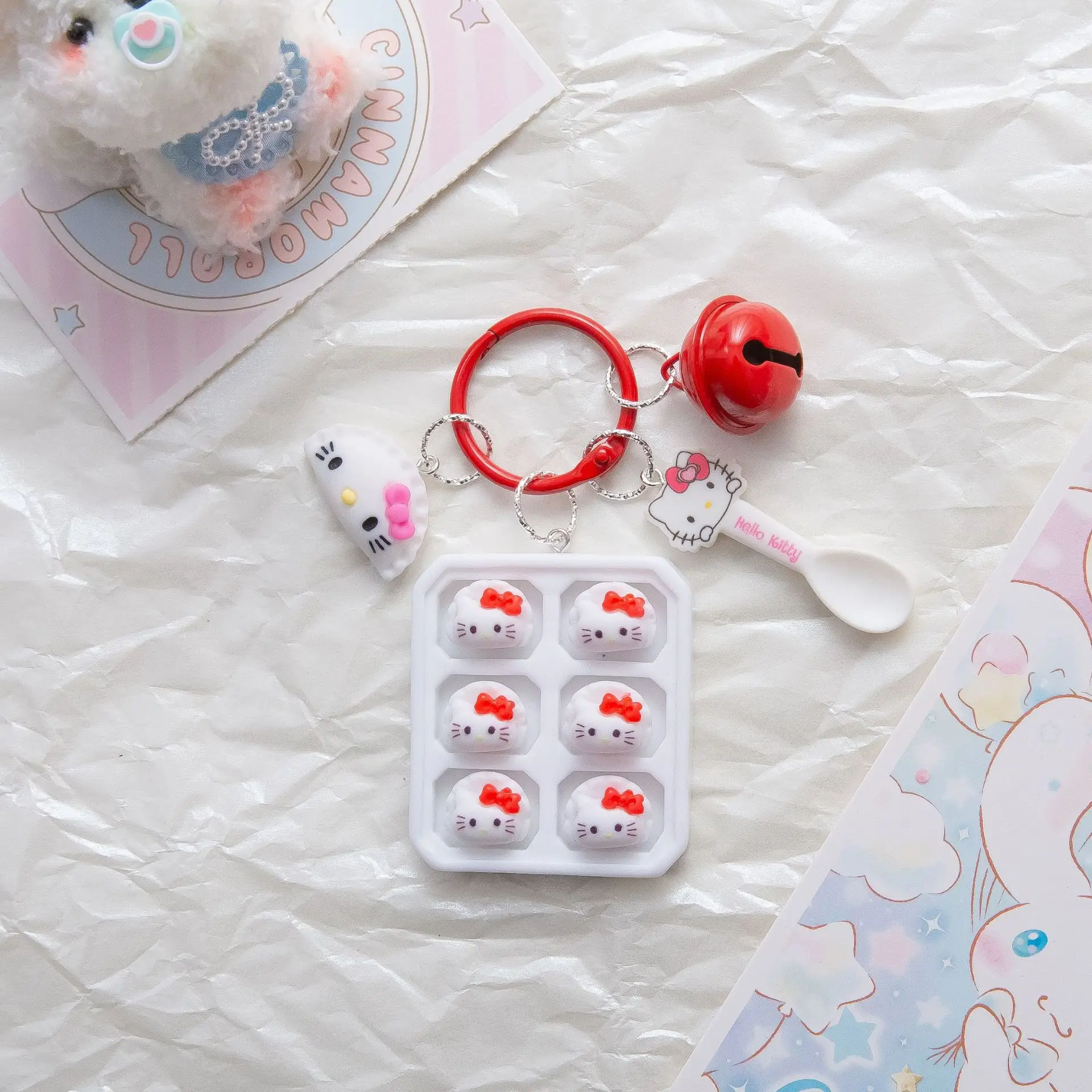 Creative cartoon Sanrio new dumpling plate bento resin keychain pendant cute and exquisite children's gift