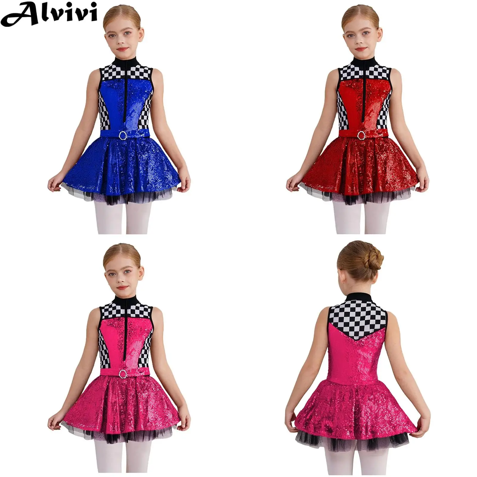 

Детское танцевальное платье без рукавов с блестящими пайетками и стразами, трико-пачка на Хэллоуин, гонщик, карнавальный костюм водителя гоночного автомобиля