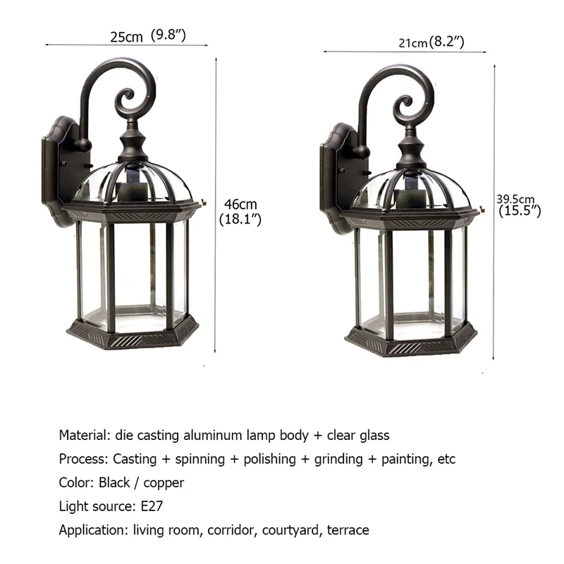 AFRA Outdoor Wall Sconces Lamp Classical Light Retro LED Waterproof for Home Aisle Decoration