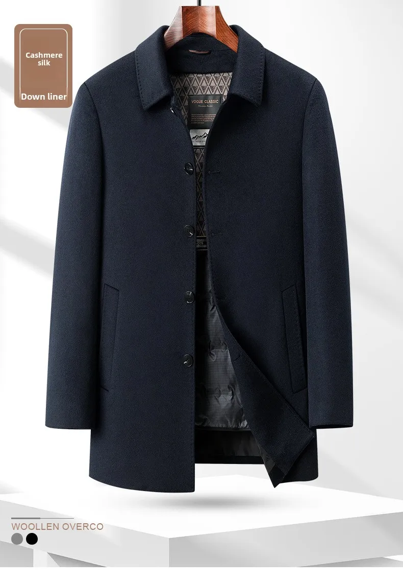 الكشمير معطف الصوف الرجال الخريف الشتاء الأعمال أبي أسفل معطف الرجال #5