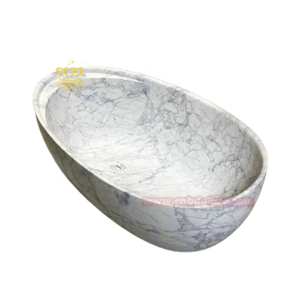 Customizable White Stripe Black Marble Free Standing Oval Bathtub High Quality Whirlpool Bath Product