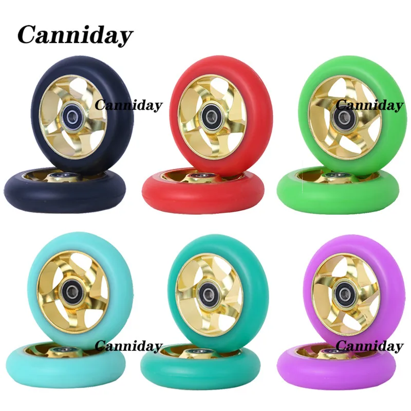 Canniday 100mm Pro Stunt/Push/Kick Scooter Wheels with Bearings Aluminum Alloy Core Scooter Replacement Parts Accessories 2set