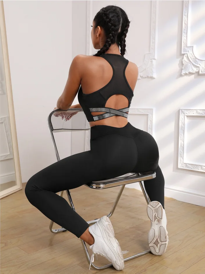 Leggings per il Fitness Legging senza cuciture Sport donna Solid Push Up Leggings a vita alta Scrunch Butt Sport Yoga Pant