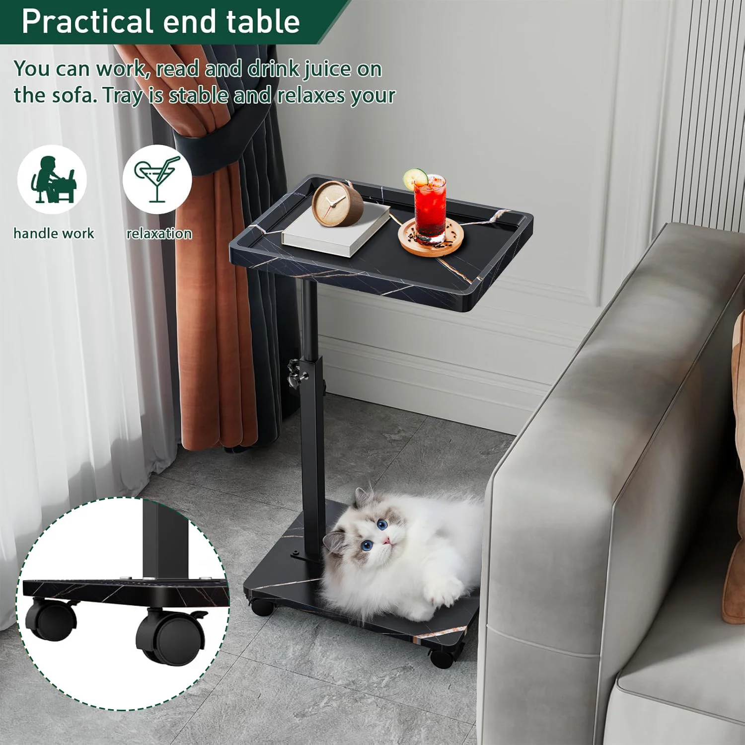 

C Table Height Adjustable 360 Degree Rotating Bracket Multifunctional Sofa Side Bathtub Tray Table for Home Living Room Bedside