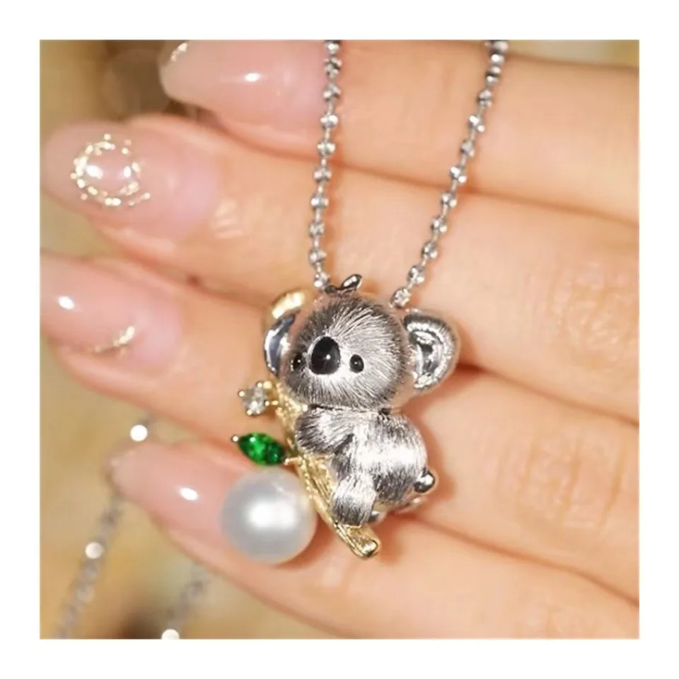 Cute Crit Koala Exquisite Pendant a Two-wearing Hand-drawn Process Inlaid with Sweet and Simple view 6