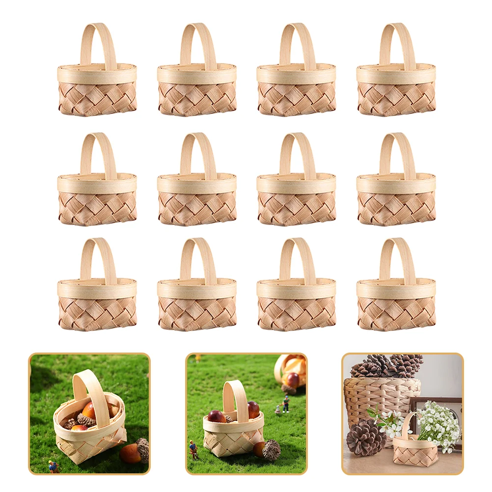 

12 Pcs Wooden Chip Basket Bride Candies Mini Rectangle Rattan Stuffers Flower Girl