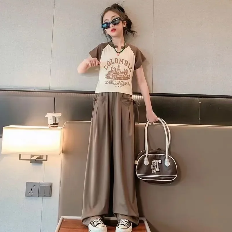 

Girls Summer Suit Fashion Short T-shirt Cargo Pants 2pcs Teenage Kids Clothes 6 7 8 9 10 11 12 13 14 Years Old Children Clothes