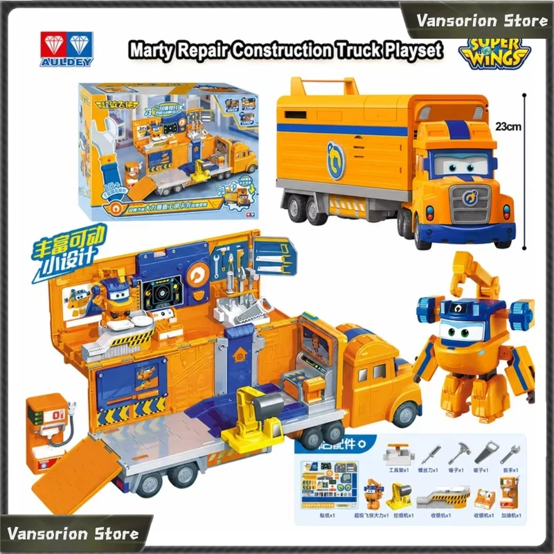 AULDEY Super Wings Deformable Robot Playset, Marty Repair Truck & Dizzy Ice‑Cream Car, Dual‑Form Transform Toy, Holiday Birthday
