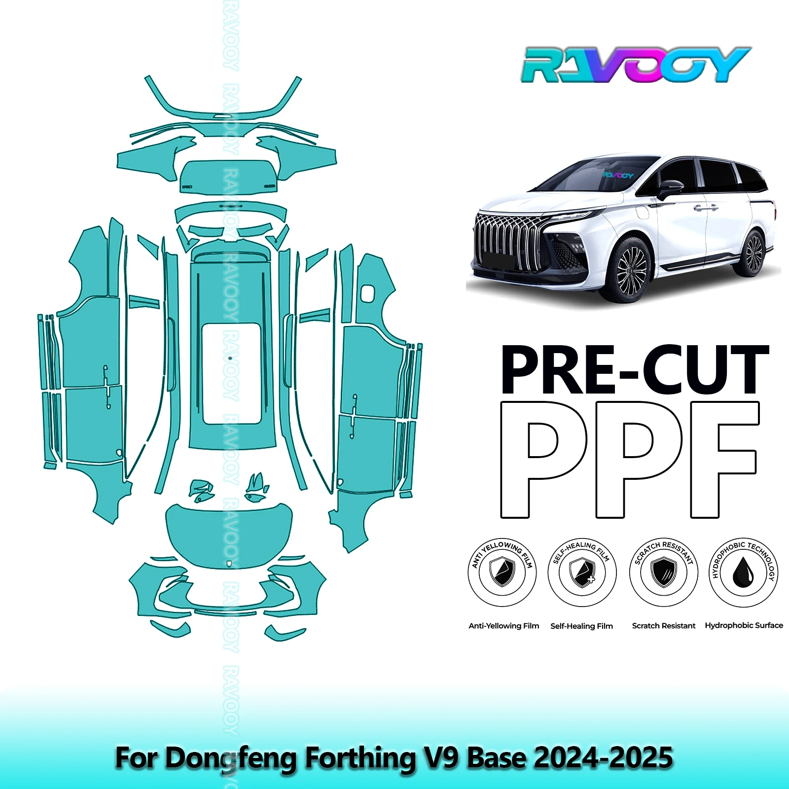 For Dongfeng Forthing V9 Base 2024-2025 Full Body 8.5Mil Pre-Cut Paint Protection Film PPF Stone Chip Kit | Clear/Matte/Black