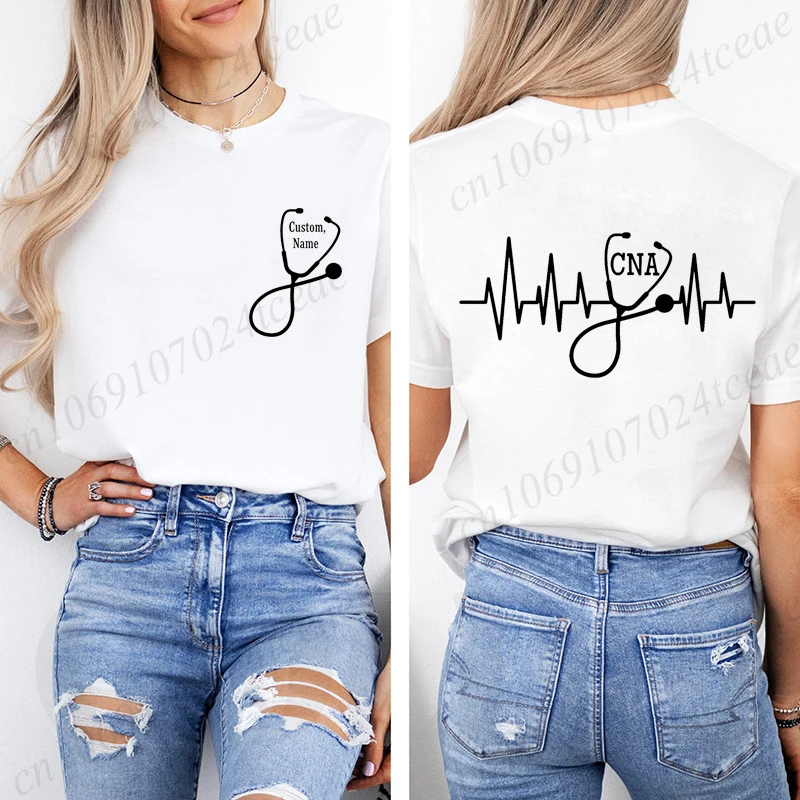 Custom CNA Shirt,Heart Beat Stethoscope T-Shirts,Nurse Life Tees,Nursing School T Shirts,Custom Certified Nursing Assistant Gift