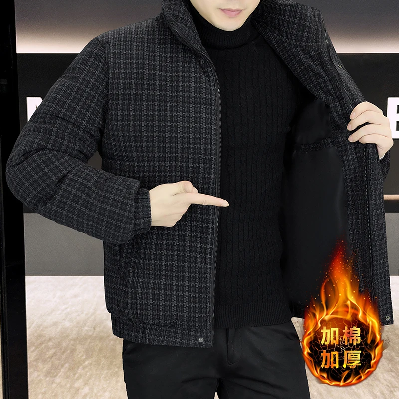 2026 Autumn-Winter New Style Men's High-Quality Fleece Thick Checkered Loose Cotton Jacket Coat