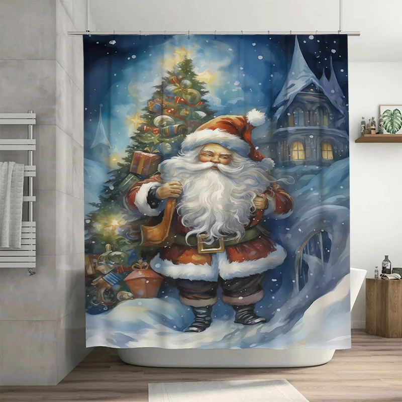

Tuniu Очаровательный Санта-Клаус Рождественская занавеска для душа Праздничный праздничный декор для ванной комнаты Уникальная забавная идея подарка Уютный зимний тематический фон