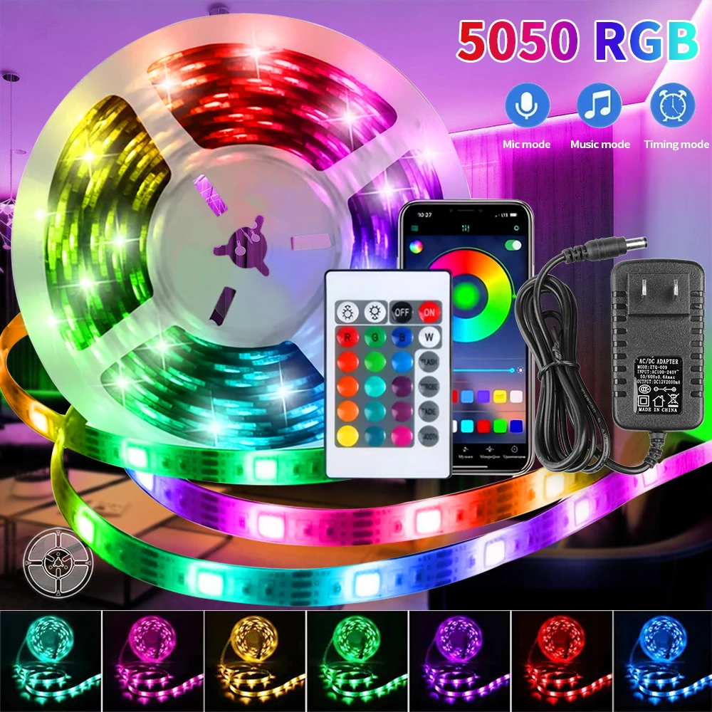 

5050 RGB светодиодная лента 30 светодиодов/м RGB светодиодная лента Smart APP Control для рождественской вечеринки, домашнего декора, осветительная лента для комнаты, набор 12 В