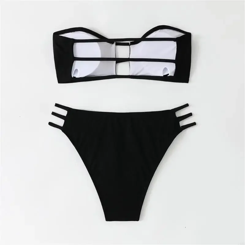 Women Bandeau Swimsuit Female Backless Bathing Suit Two Pcs Split Swimwear Ladies Hollow Out Swimming Costume 69HD