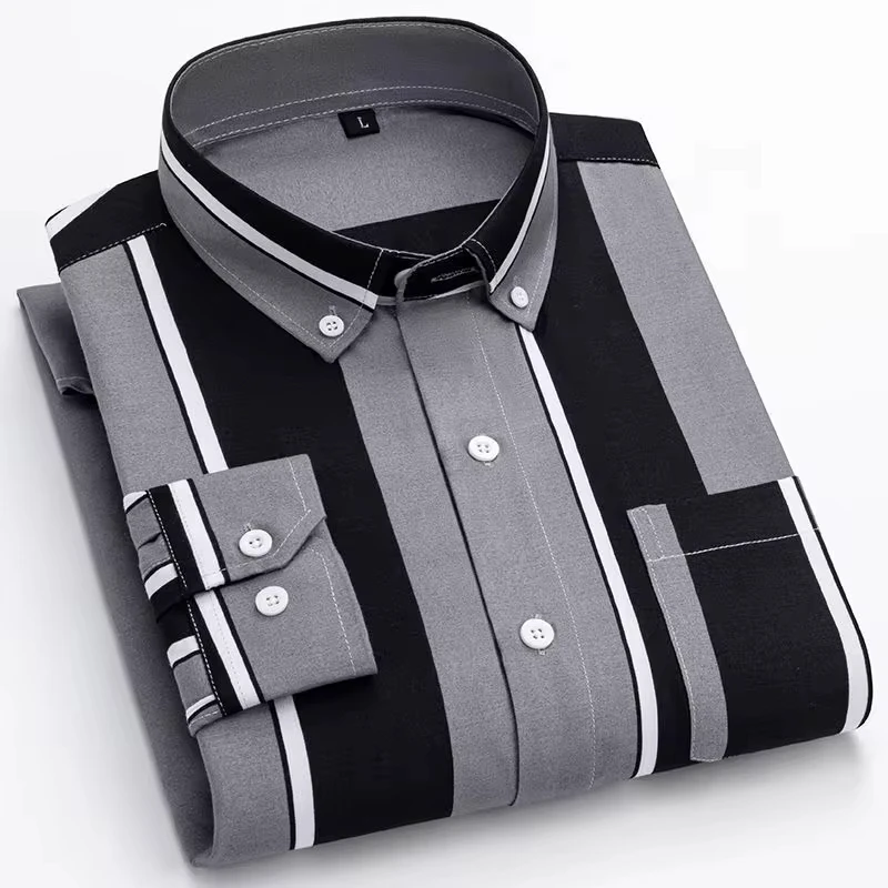 

T609 New Spring and summer elastic force non-iron men's long-sleeved business casual shirt solid color mercerized vertical